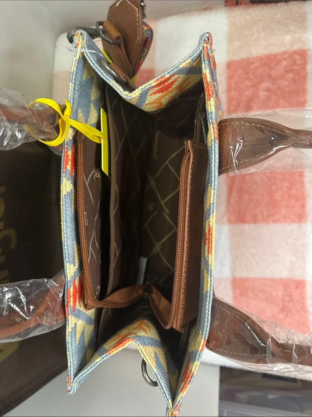 Wrangler Aztec Mini Tote in Blue, Tan and Brown